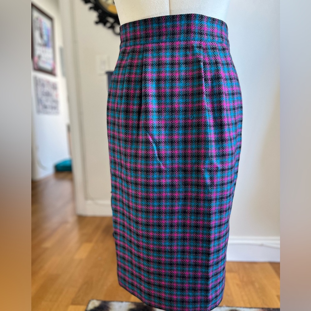 Pencil skirt! Retro pinup Pink blue grey plaid
